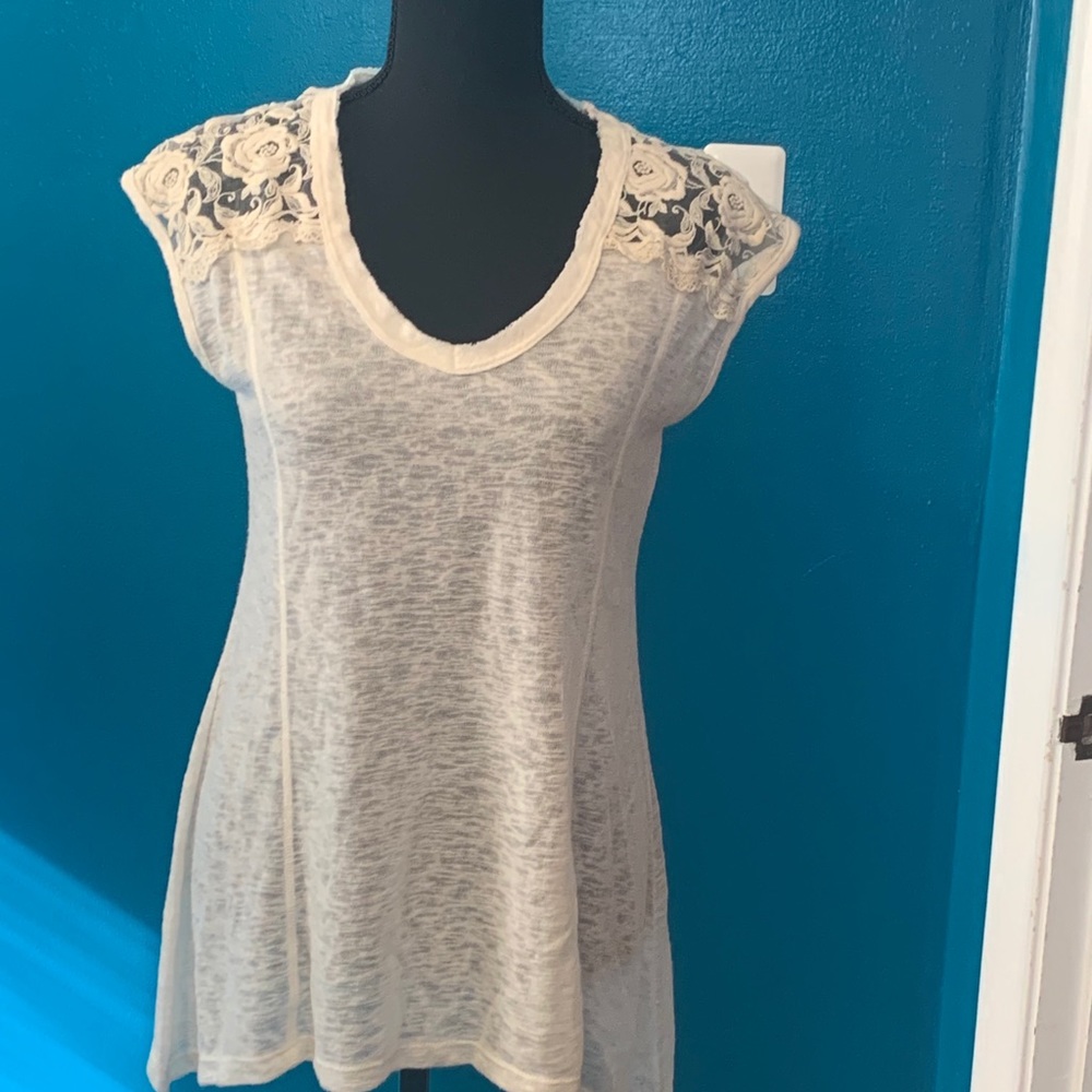 Cream top with lace shoulders